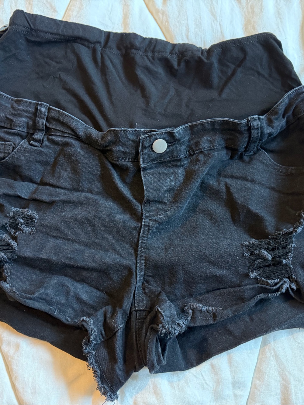 SHEIN Black Distressed Maternity Denim Shorts